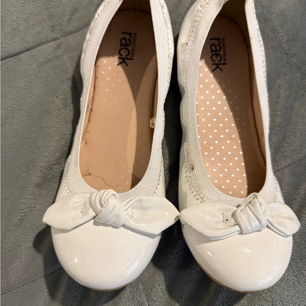 Nordstrom White Flats with Bow Accent